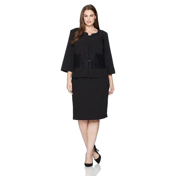 New! DANNY & NICOLE 2-Piece Lace-Trim Black Jacket and Dress Size 18W DN Designs - Picture 2 of 7